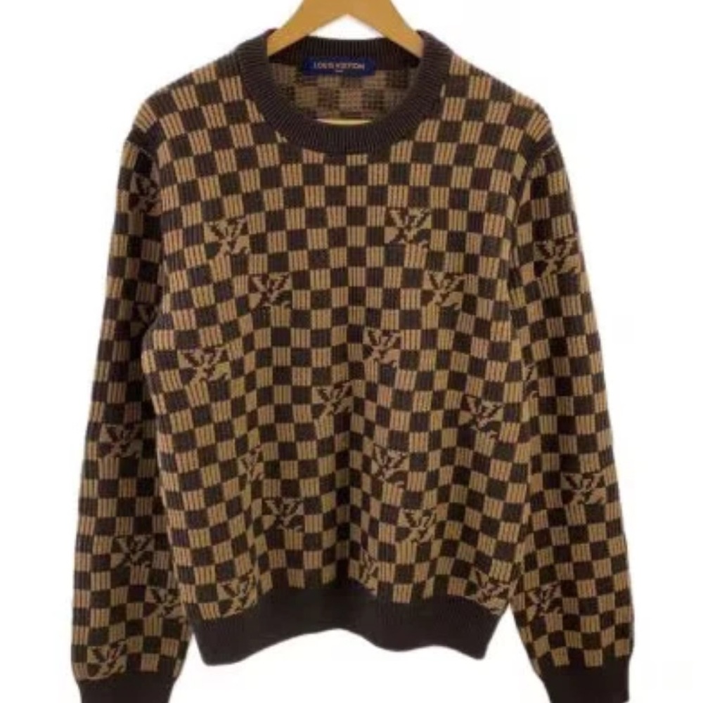 Authentic Louis Vuitton Wool Knit Men's M Brown Damier Monogram Sweater
